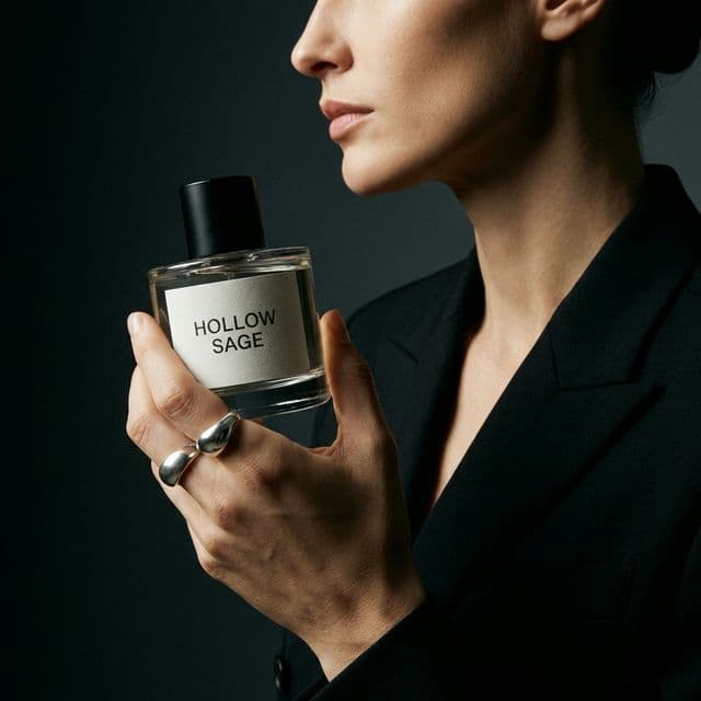Model holding Hollow Sage perfume
